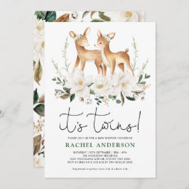 スイートディアツインズベビーシャワーアイボリーフローラ緑 招待状