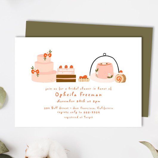 スイートデザートハンドドロッドベリーケーキブライダルシャワー 招待状