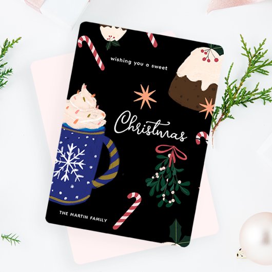 スイートデザート図解入りの、写真付きのホリデーフードクリスマス シーズンカード