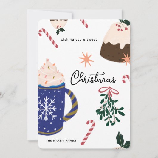 スイートデザート図解入りの、写真付きのホリデーフードクリスマス シーズンカード (正面)