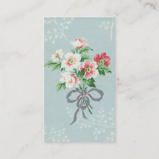スイートデリケートなみすぼらしいコテージブルーフローラブーケ 名刺 (裏面)