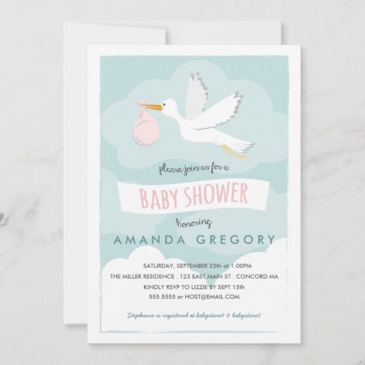 スイートデリバリーストークベビーシャワー招待状 招待状 (正面)