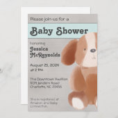 スイートトイドググレーとティール（緑がかった色）ベビーシャワー招待状 招待状 (正面/裏面)