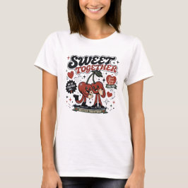 スイートトゥゲザーカートゥーン チェリー ラブ レトロ Tシャツ