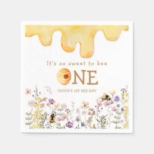 スイートトゥビーワンカワイハニーガールファースト誕生日 スタンダードカクテルナプキン (正面)