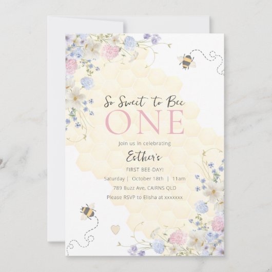 スイートトゥビーワンハニーガールズファースト誕生日 招待状 (正面)