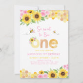 スイートトゥビーワンピンクフローラひまわり誕生日 招待状 (正面)