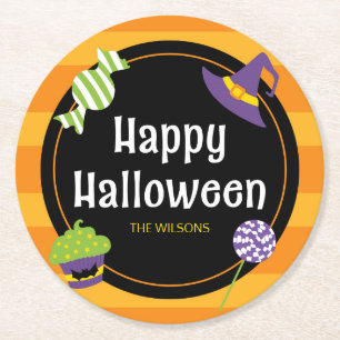 スイートトリックまたはトリートハッピーハローウィンパーティー ラウンドペーパーコースター