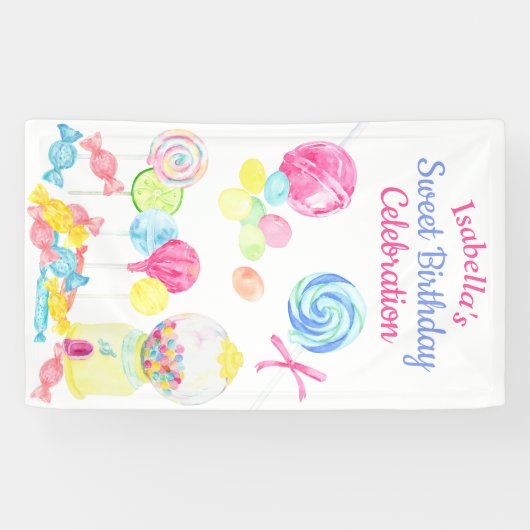 スイートトリーツキャンディガール誕生日棒つきキャンデー 横断幕 (横)