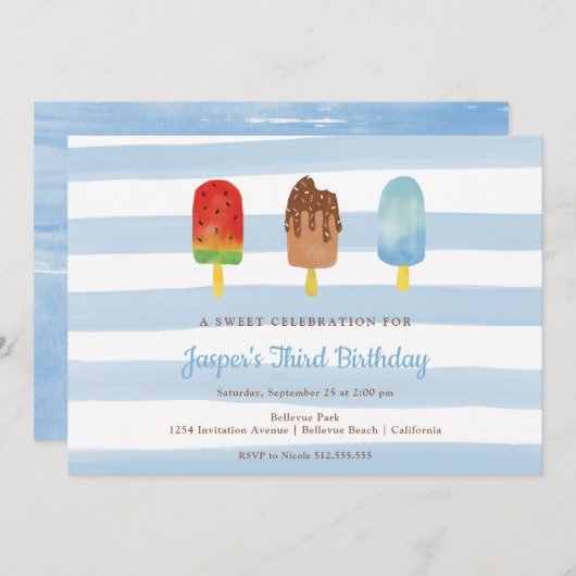 スイートトリーツブルーボーイズバースデーパーティー 招待状 (正面/裏面)