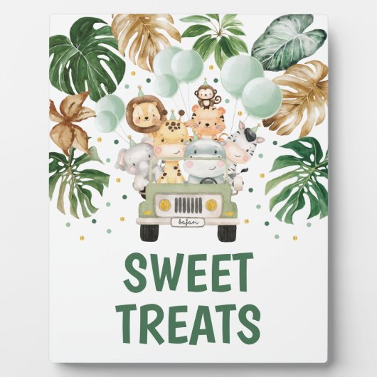 スイートトリートトロピカルサファリアニマルズパーティー標識 フォトプラーク (正面)