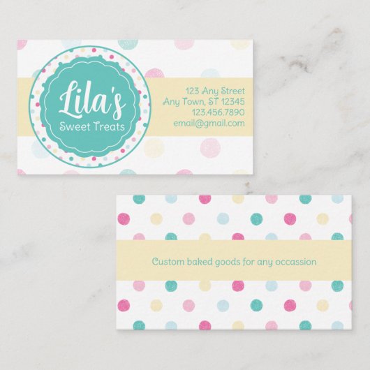 スイートトリートパーティーカラフルおもしろいドットパタカスタムーン 名刺 (正面/裏面)