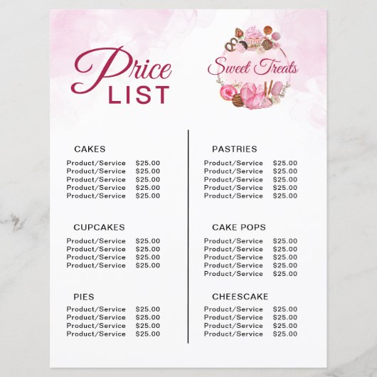 スイートトリートベーカリー価格表 (正面)