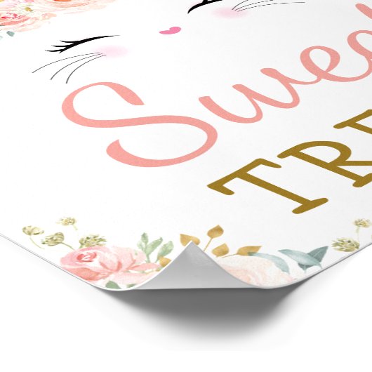 スイートトリートメント/かわいいバニーラビット赤面金ゴールドフローラ ポスター (角)