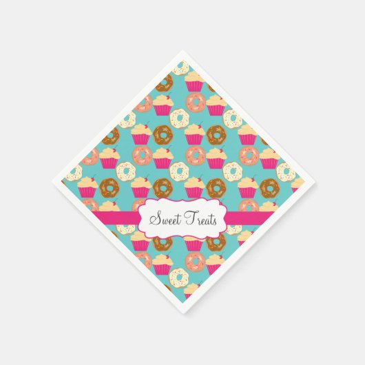 スイートトリートメント、ドーナツ&カップケーキ スタンダードカクテルナプキン (角)