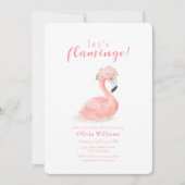 スイートトロピカルフラワークラウンフラミンゴベイビーシャワー 招待状 (正面)
