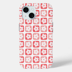スイートドット花びらピンクレッド iPhone 15ケース