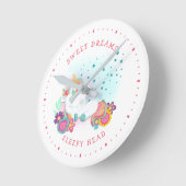 スイートドリームスリーピーヘッドユニコーンピンクホワイト分 ラウンド壁時計 (傾斜)