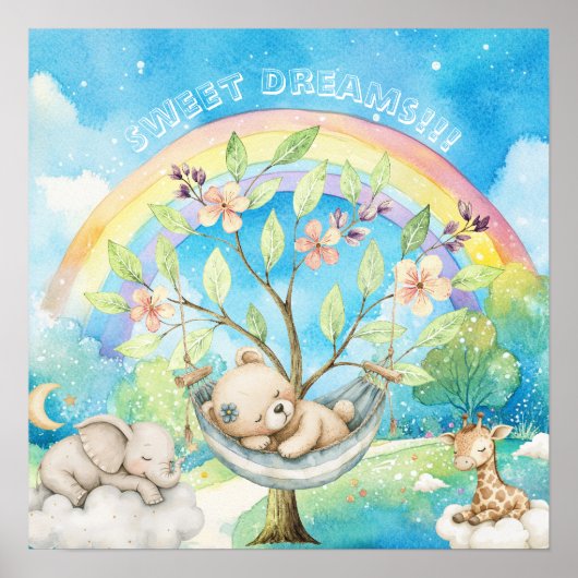 スイートドリームス 虹色の眠そうな動物たち Nursery ポスター (正面)