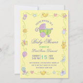 スイートドリームズキャリッジイエローベビーシャワー 招待状 (正面)