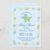 スイートドリームズキャリッジブルーベビーシャワー 招待状 (正面/裏面)