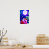 スイートドリームトロピカルフラミンゴスとピンクの満月 ポスター (キッチン)