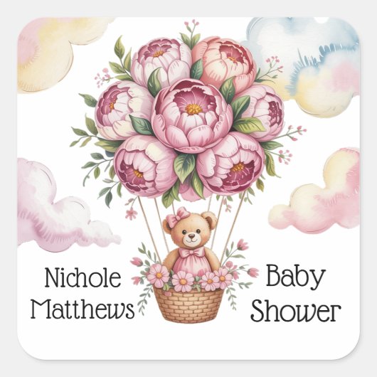 スイートドリームベビーガールシャワー スクエアシール (正面)