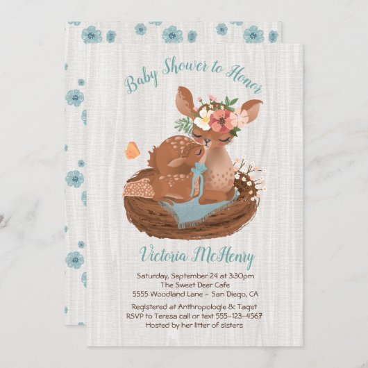 スイートドーとママ鹿ベビーシャワー招待状 招待状 (正面/裏面)