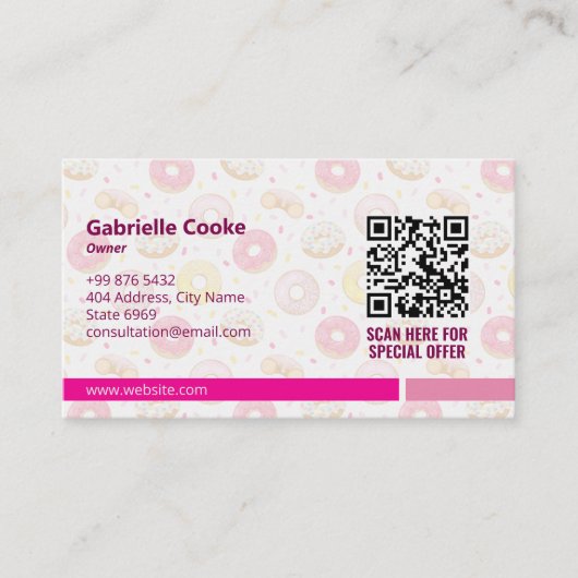 スイートドーナツ事業 | ピンクのかわいいバーコード 名刺 (正面)
