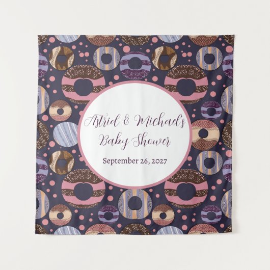 スイートドーナツ紫色の女の子ベビーシャワー タペストリー (正面)