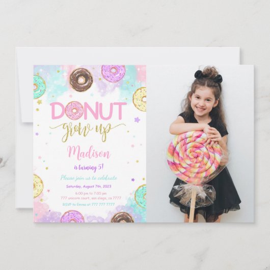 スイートドーナツ誕生日写真 招待状 (正面)