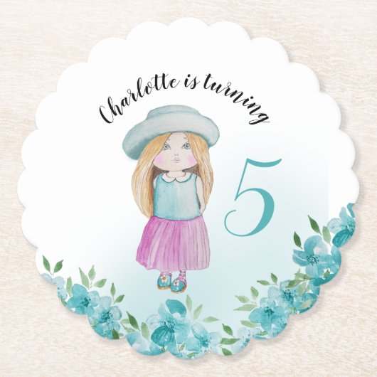 スイートドール水彩手絵を描形 ペーパーコースター (正面)