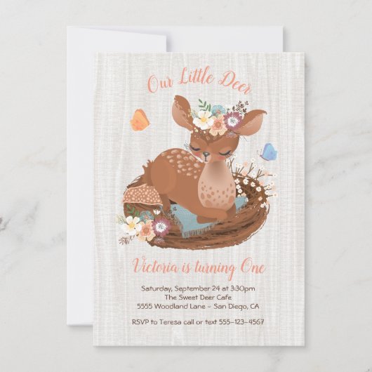 スイートド鹿バースデーパーティ招待状 招待状 (正面)