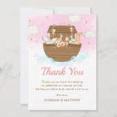 スイートノアのアークピンクの女の子ベビーシャワー サンキューカード (正面)