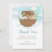 スイートノアのアークブルーボーイベビーシャワー散水 サンキューカード (正面)