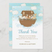 スイートノアのアークブルーボーイベビーシャワー散水 サンキューカード (正面/裏面)
