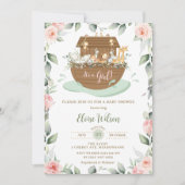 スイートノアズアークピンクフローラガールベビーシャワー 招待状 (正面)