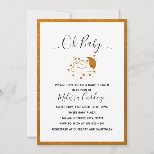 スイートハッピークラウド&ムーンベイビーシャワー招待状 招待状 (正面)