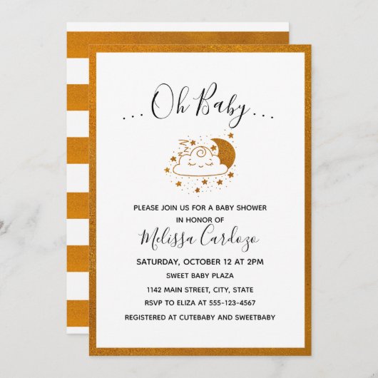 スイートハッピークラウド&ムーンベイビーシャワー招待状 招待状 (正面/裏面)