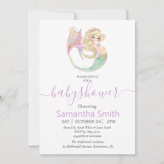 スイートハッピーマーメイドベビーシャワー招待状 案内状 (正面)