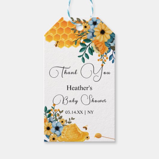 スイートハニービーフローラベビーシャワーサンク ギフトタグ (正面)