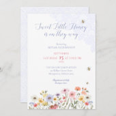 スイートハニービーワイルドフラワーズ&レースベビーシャワー 招待状 (正面/裏面)