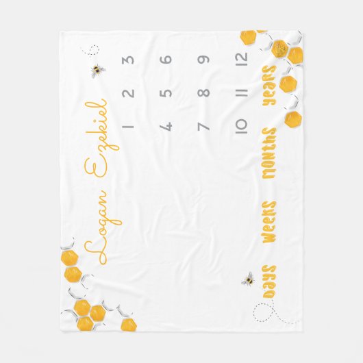 スイートハニービー男女兼用ベビーマイルストーン フリースブランケット (正面)