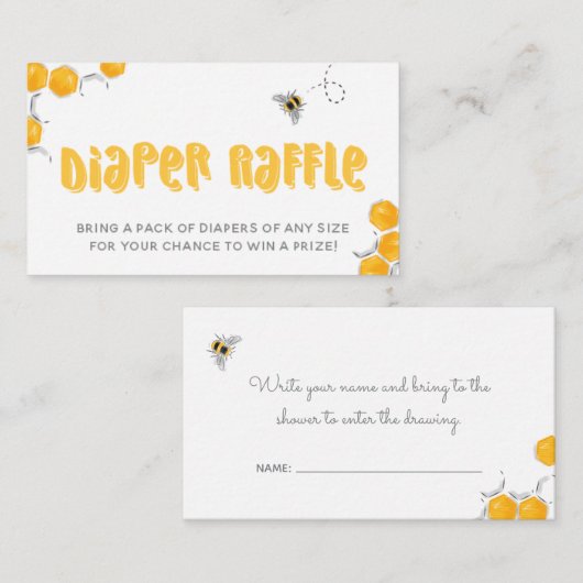 スイートハニービー赤ちゃんシャワーおむつラッフルカード エンクロージャーカード (正面/裏面)