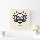 スイートハニービー – かわいい子供部屋ラインアート スクエア壁時計 (ホーム)