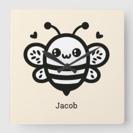 スイートハニービー – かわいい子供部屋ラインアート スクエア壁時計