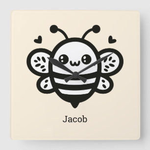 スイートハニービー – かわいい子供部屋ラインアート スクエア壁時計