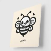 スイートハニービー – かわいい子供部屋ラインアート スクエア壁時計 (傾斜)