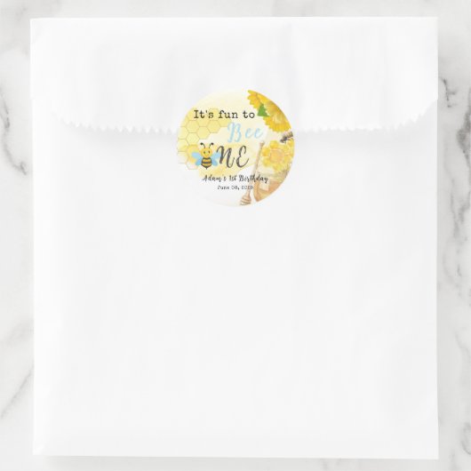 スイートハニーブルーイエローグリーンビー1st誕生日 ラウンドシール (バッグ)