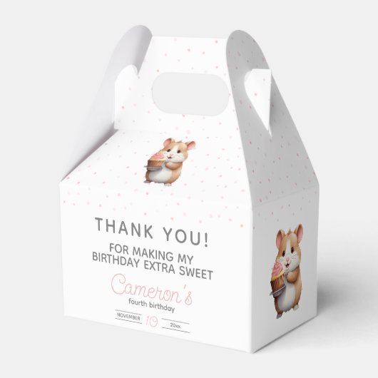 スイートハムスター、ピンクカップケーキチルドレン誕生日 フェイバーボックス (正面サイド)